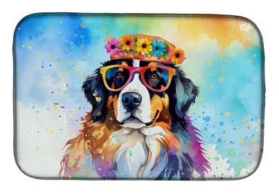 Bernese Mountain Dog Hippie Dawg Dish Drying Mat Absorbent Dish Drying Mat Pad for Kitchen Counter Dish Drainer Mat for Countertop, 14 x 21" (Default: Default)
